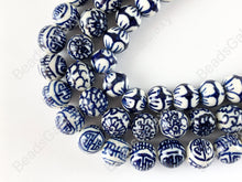 Load image into Gallery viewer, 12mm Hand Painted China Porcelain Ceramic Blue White Cloisonne Vintage Antique Round Beads
