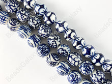 Load image into Gallery viewer, 12mm Hand Painted China Porcelain Ceramic Blue White Cloisonne Vintage Antique Round Beads
