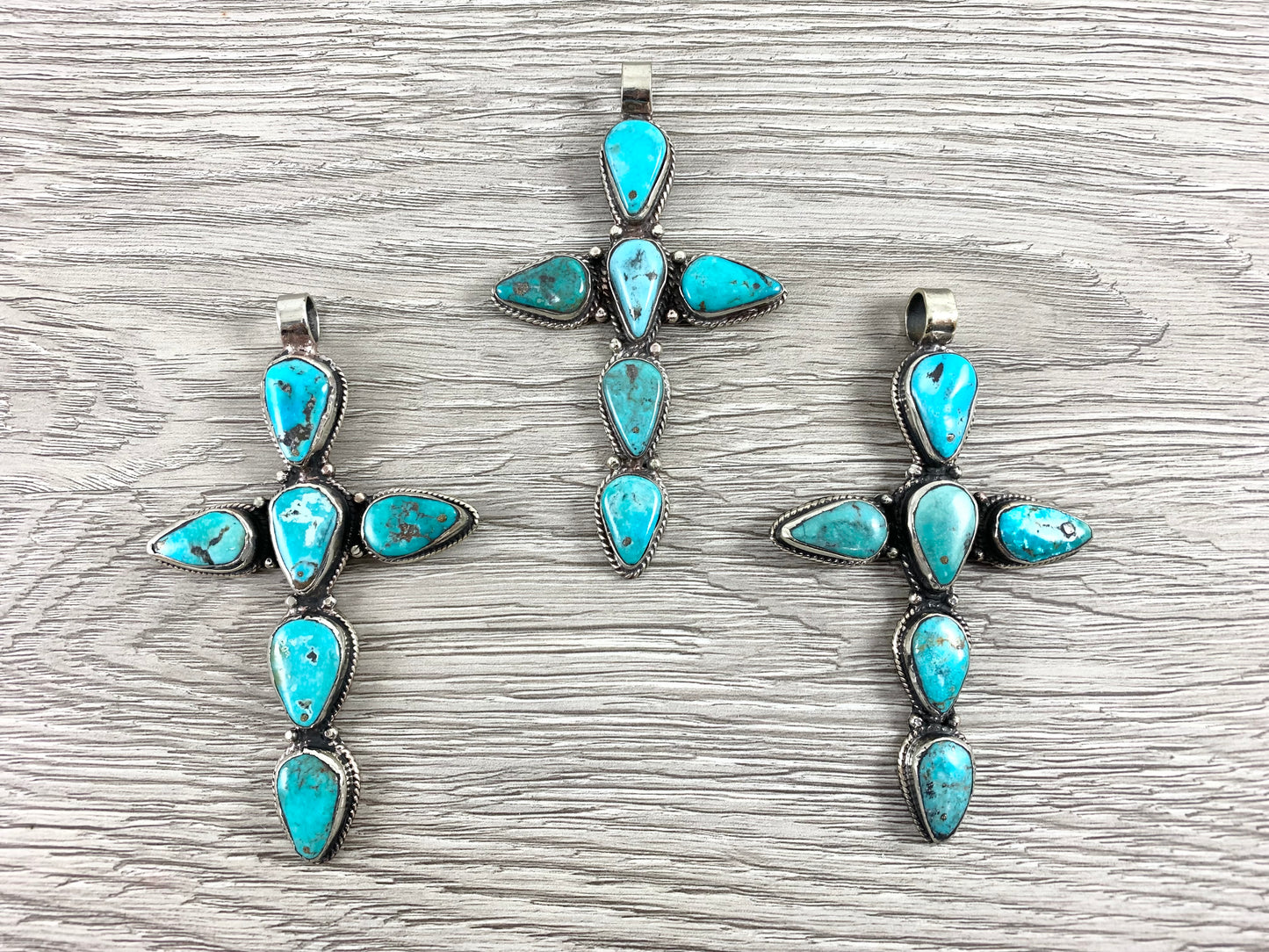 Tibetan Silver Natural Turquoise Cross Pendant Handmade Pendant