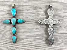 Load image into Gallery viewer, Tibetan Silver Natural Turquoise Cross Pendant Handmade Pendant
