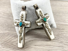 Load image into Gallery viewer, Tibetan Silver Bone Cross Pendant with Turquoise
