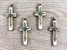 Load image into Gallery viewer, Tibetan Silver Bone Cross Pendant with Turquoise
