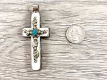 Load image into Gallery viewer, Tibetan Silver Bone Cross Pendant with Turquoise
