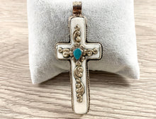 Load image into Gallery viewer, Tibetan Silver Bone Cross Pendant with Turquoise
