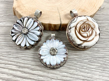 Load image into Gallery viewer, Tibetan Silver Bone Flower Pendant And White Lip Shell Flower Pendant Handmade Hand Carved Pendant
