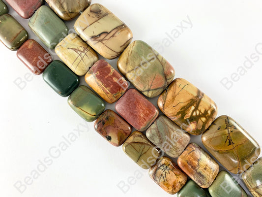 Picasso Jasper/Red Creek Jasper Rectangle Smooth Flat Natural Stone Beads Perfect Fall Color Gemstone Around 14"- 15"