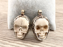 Load image into Gallery viewer, Tibetan Silver Bone Skull Pendant Handmade Hand Carved Pendant
