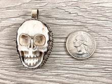 Load image into Gallery viewer, Tibetan Silver Bone Skull Pendant Handmade Hand Carved Pendant
