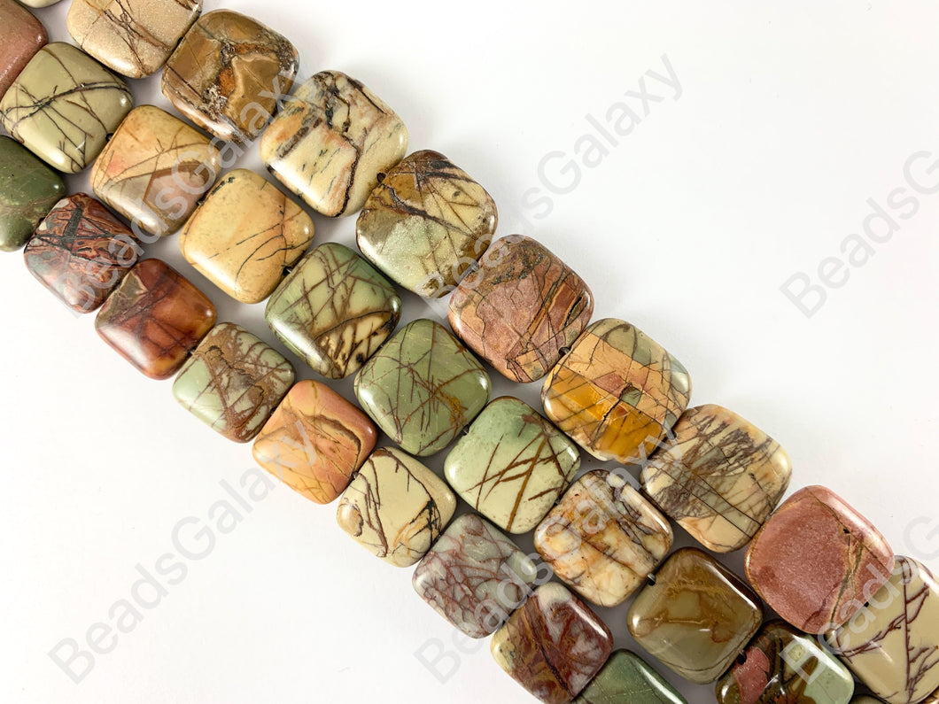 Picasso Jasper/Red Creek Jasper Square Smooth Flat Natural Stone Beads Piedra preciosa de color de otoño perfecto alrededor de 14