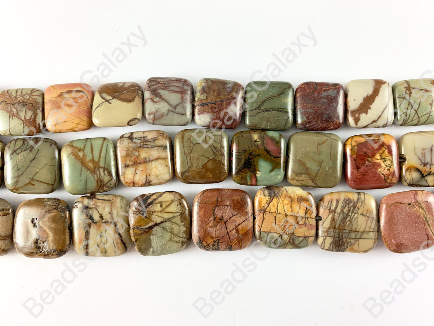 Picasso Jasper/Red Creek Jasper Square Smooth Flat Natural Stone Beads Piedra preciosa de color de otoño perfecto alrededor de 14"- 15"