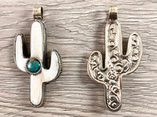 Load image into Gallery viewer, Tibetan Silver Bone Cactus Pendant with Turquoise Handmade Pendant
