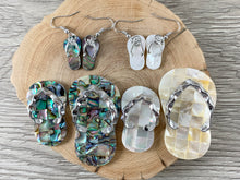 Load image into Gallery viewer, Abalone and Trocas Shell Flip Flop Beach Sandal Pendant &amp; Matching Earrings Summer Time Beach Jewelry
