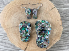 Load image into Gallery viewer, Abalone and Trocas Shell Flip Flop Beach Sandal Pendant &amp; Matching Earrings Summer Time Beach Jewelry
