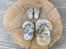 Load image into Gallery viewer, Abalone and Trocas Shell Flip Flop Beach Sandal Pendant &amp; Matching Earrings Summer Time Beach Jewelry
