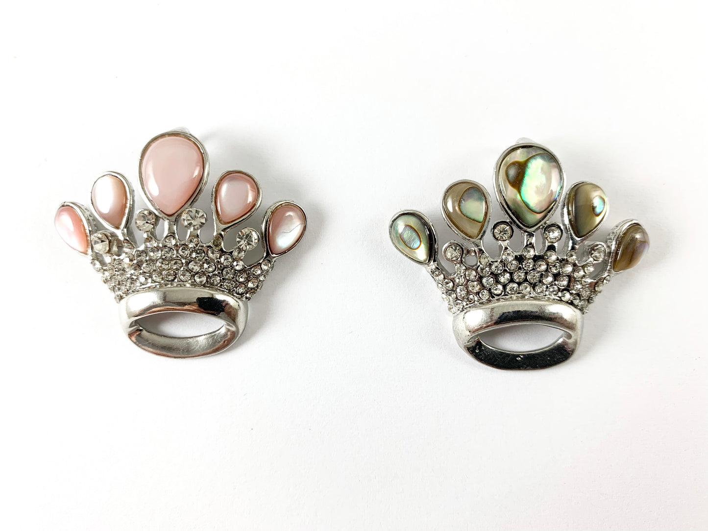 Natural Pink Conch Shell & Abalone Silver Rhinestone Princess Crown Pendant Queen Royal Tiara Pendant for Jewelry Making and Craft