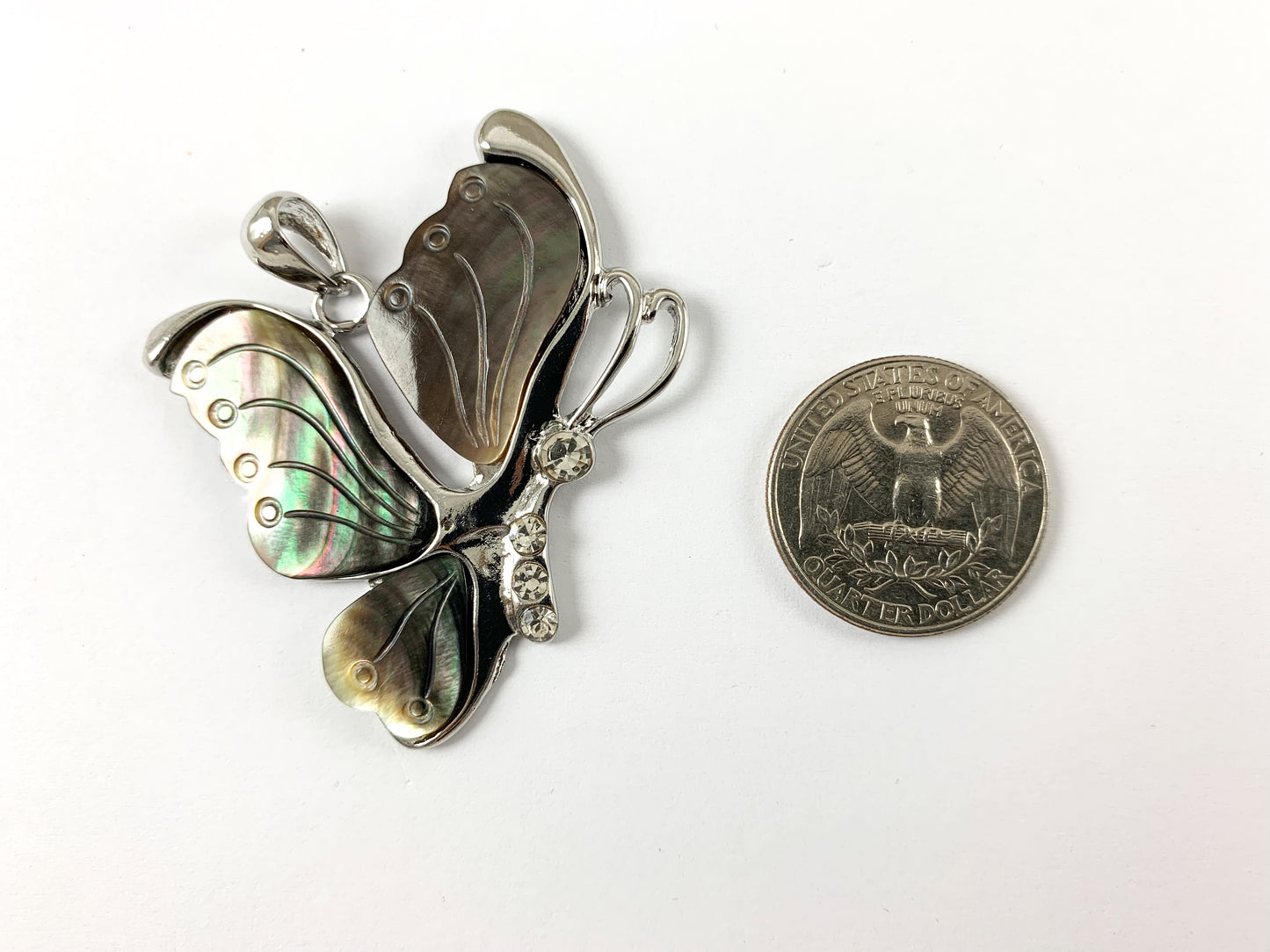 Natural Black Lip Shell Large Butterfly Rhinestone Pendant Summer Spring Jewelry