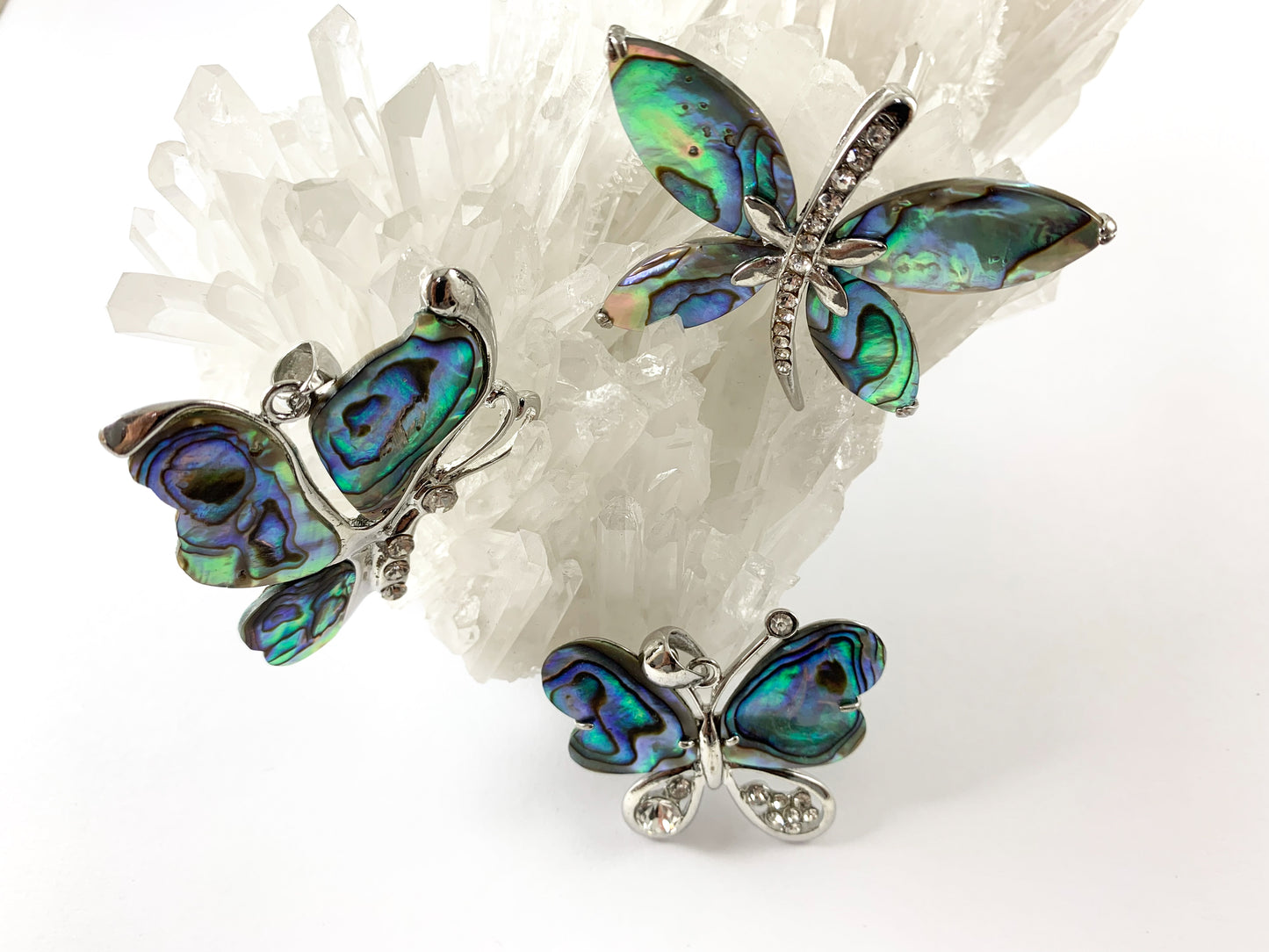 Natural Abalone Shell Large Butterfly Rhinestone Pendant Summer Spring Jewelry