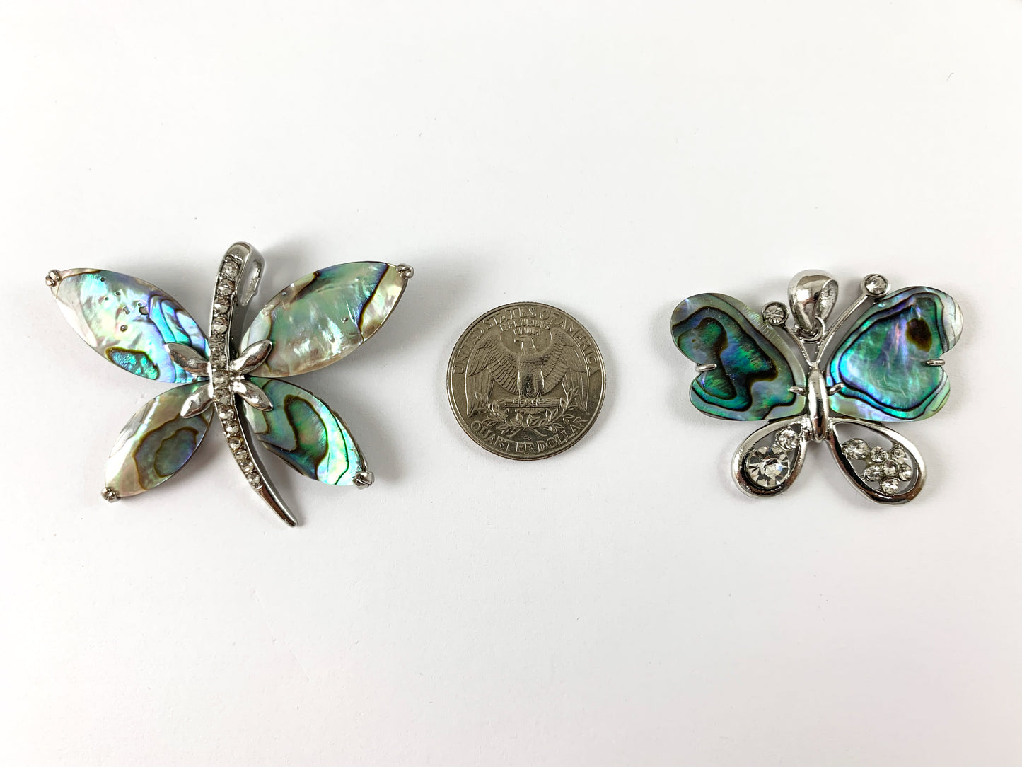 Natural Abalone Shell Large Butterfly Rhinestone Pendant Summer Spring Jewelry