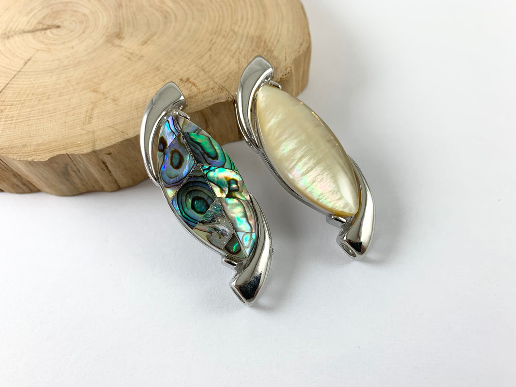 Natural Abalone & Yellow Trocas Shell Marquis Shape Silver Pendant Beach Jewelry/Decoration for Summer Time!