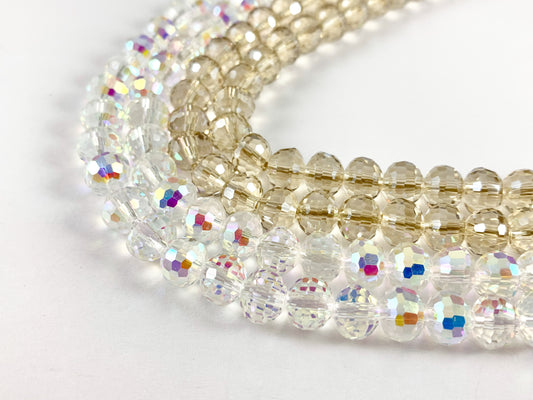 6x7.5mm High Quality Crystal Puffy Rondelle Faceted Super Shiny Rondel Crystal Beads Strand Available in Clear AB & Champagne Color