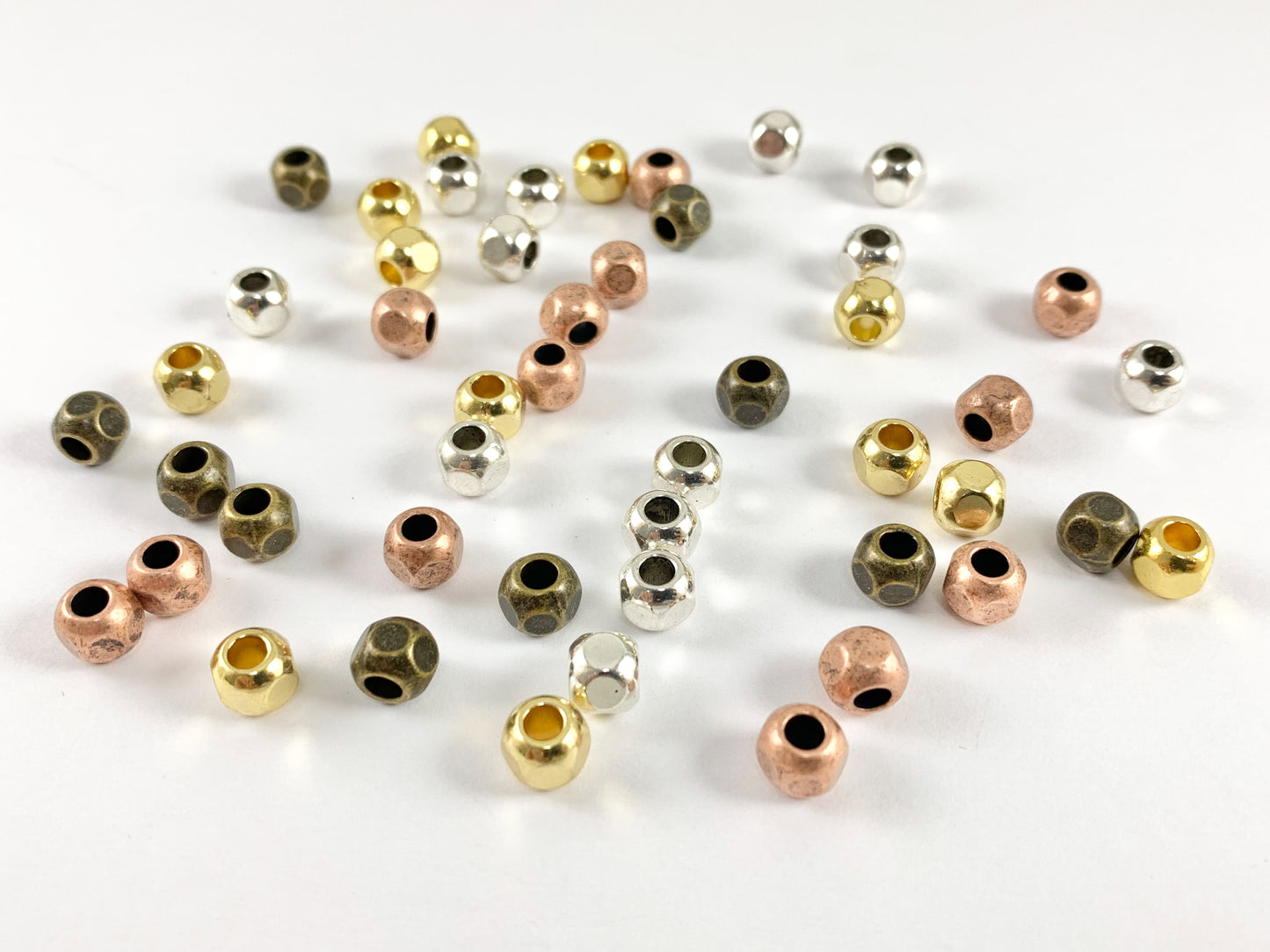 5x7mm Pewter Faceted Round Spacer Beads Large Hole Nugget Space Beads for Jewelry Making Antique Gold, Silver, Bronze, Copper
