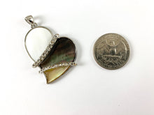 Load image into Gallery viewer, Abalone &amp; Colorful Shell Sideway Heart Silver Rhinestone Pendant White Lip/Black Lip Shell/ Yellow Trocas Shell For Jewelry Making and Craft
