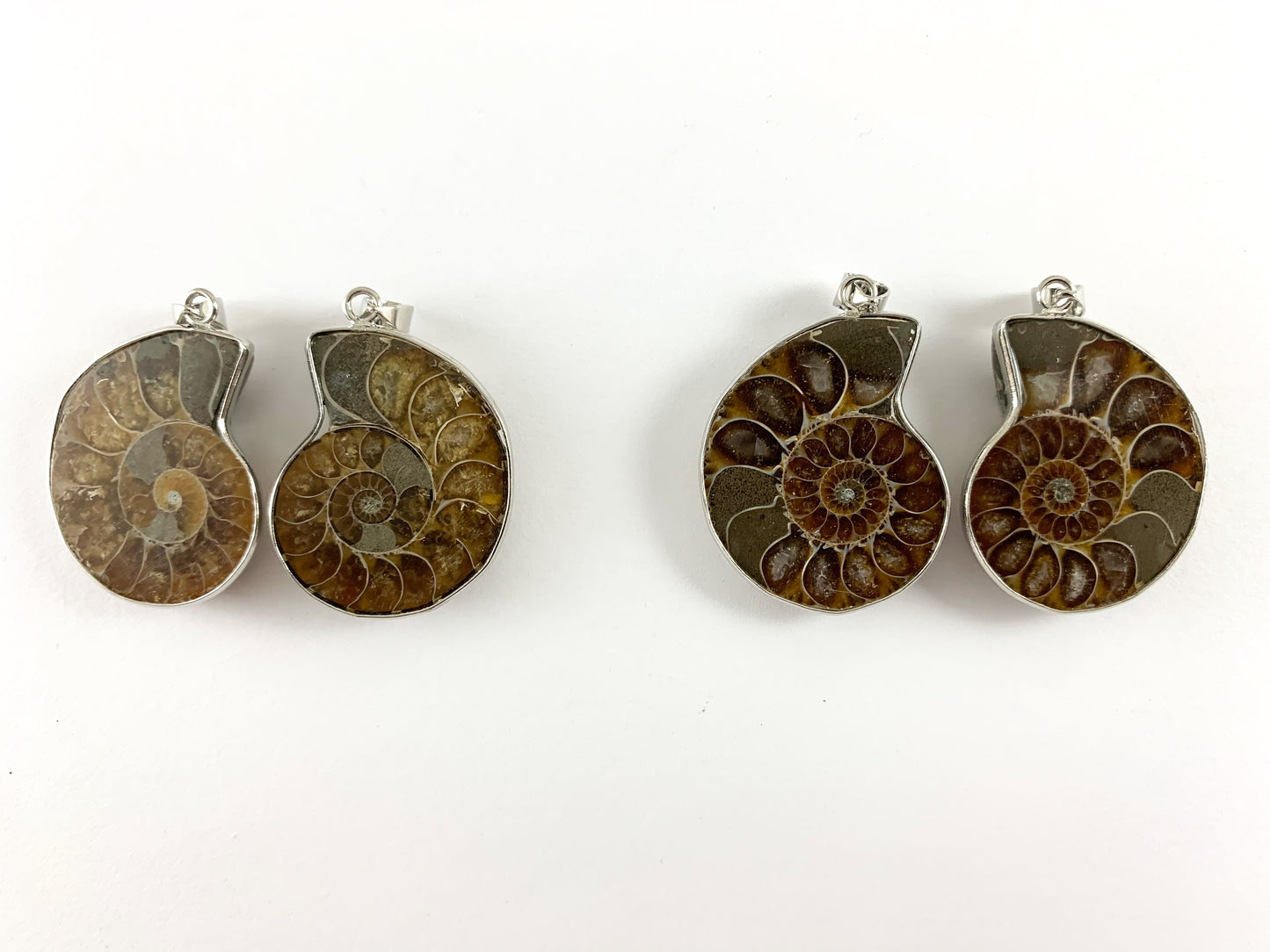 Beautiful Ancient Natural Ammonite Fossil Pair Pendant with Silver Trim, Friendship Pendant/Couple Pendant