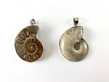 Load image into Gallery viewer, Beautiful Ancient Natural Ammonite Fossil Pair Pendant with Silver Trim, Friendship Pendant/Couple Pendant
