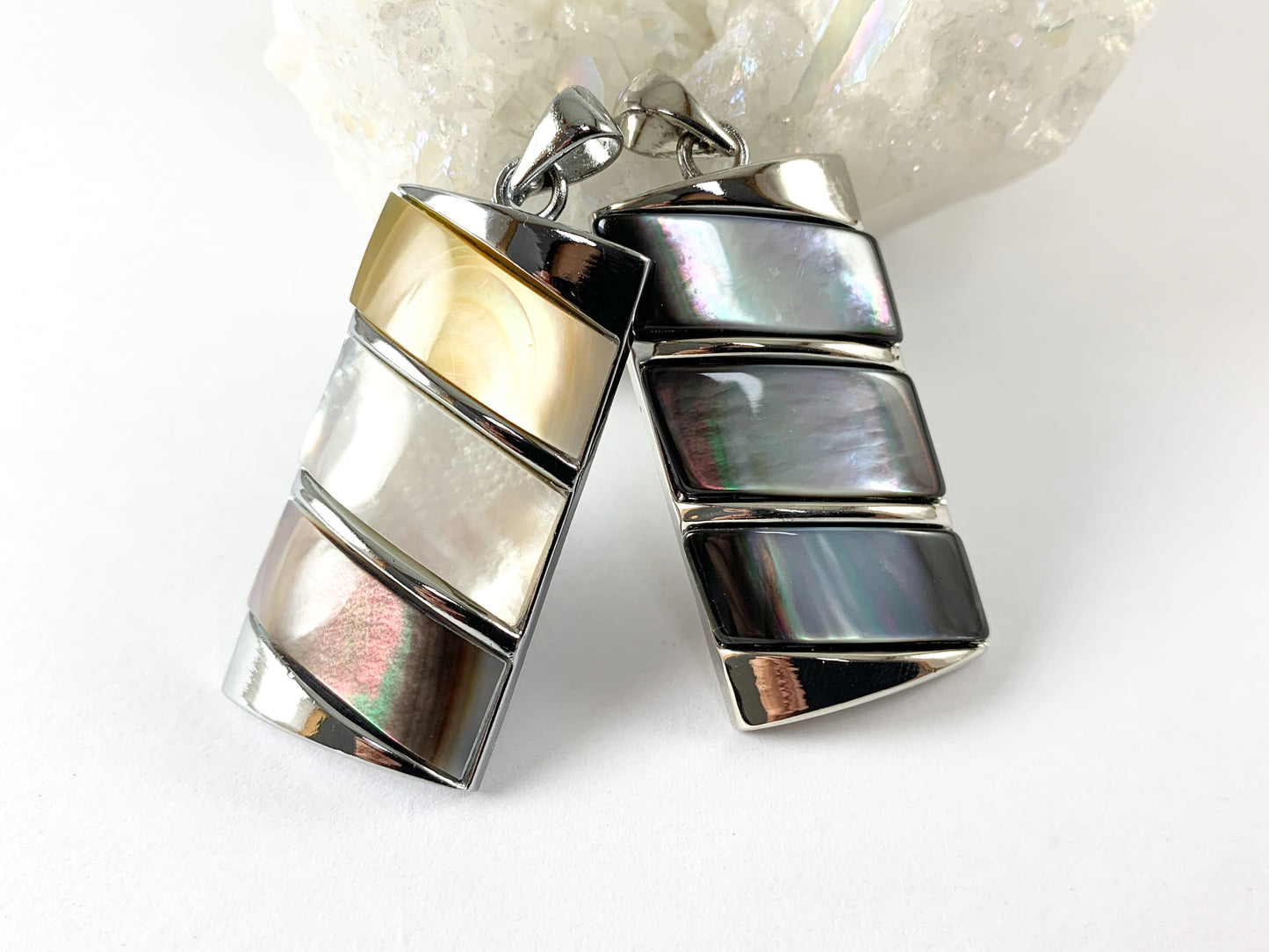 Colorful Shell Rectangle Silver Pendant Natural White Lip/Black Lip Shell/ Yellow Trocas Shell For Jewelry Making and Craft