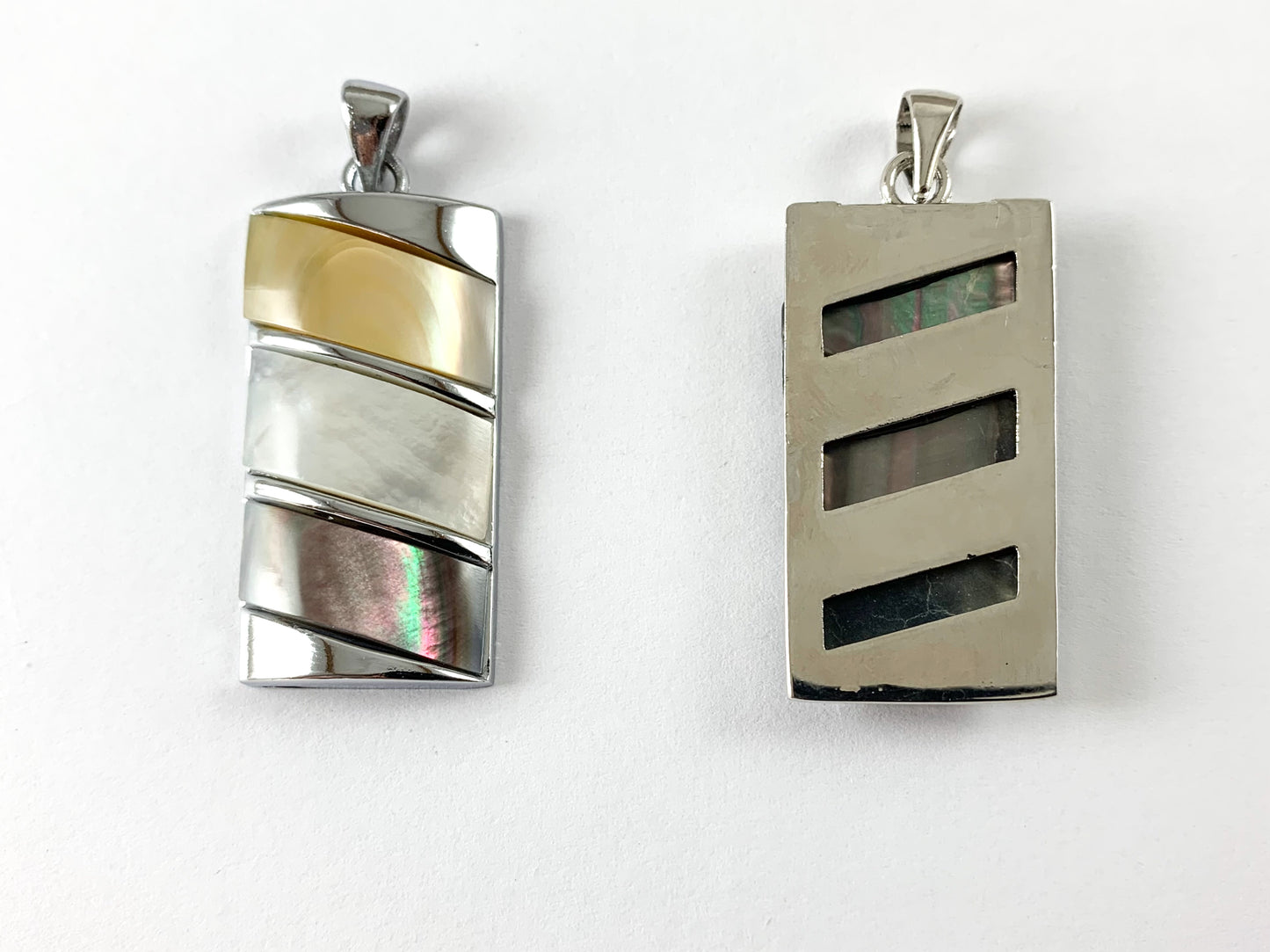 Colorful Shell Rectangle Silver Pendant Natural White Lip/Black Lip Shell/ Yellow Trocas Shell For Jewelry Making and Craft
