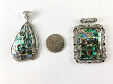 Load image into Gallery viewer, Abalone Large Oval Rectangle Teardrop Shape Pendant with Filigree Silver Wire Beach Jewelry
