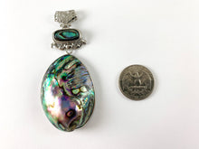 Load image into Gallery viewer, Abalone Large Oval Rectangle Teardrop Shape Pendant with Filigree Silver Wire Beach Jewelry
