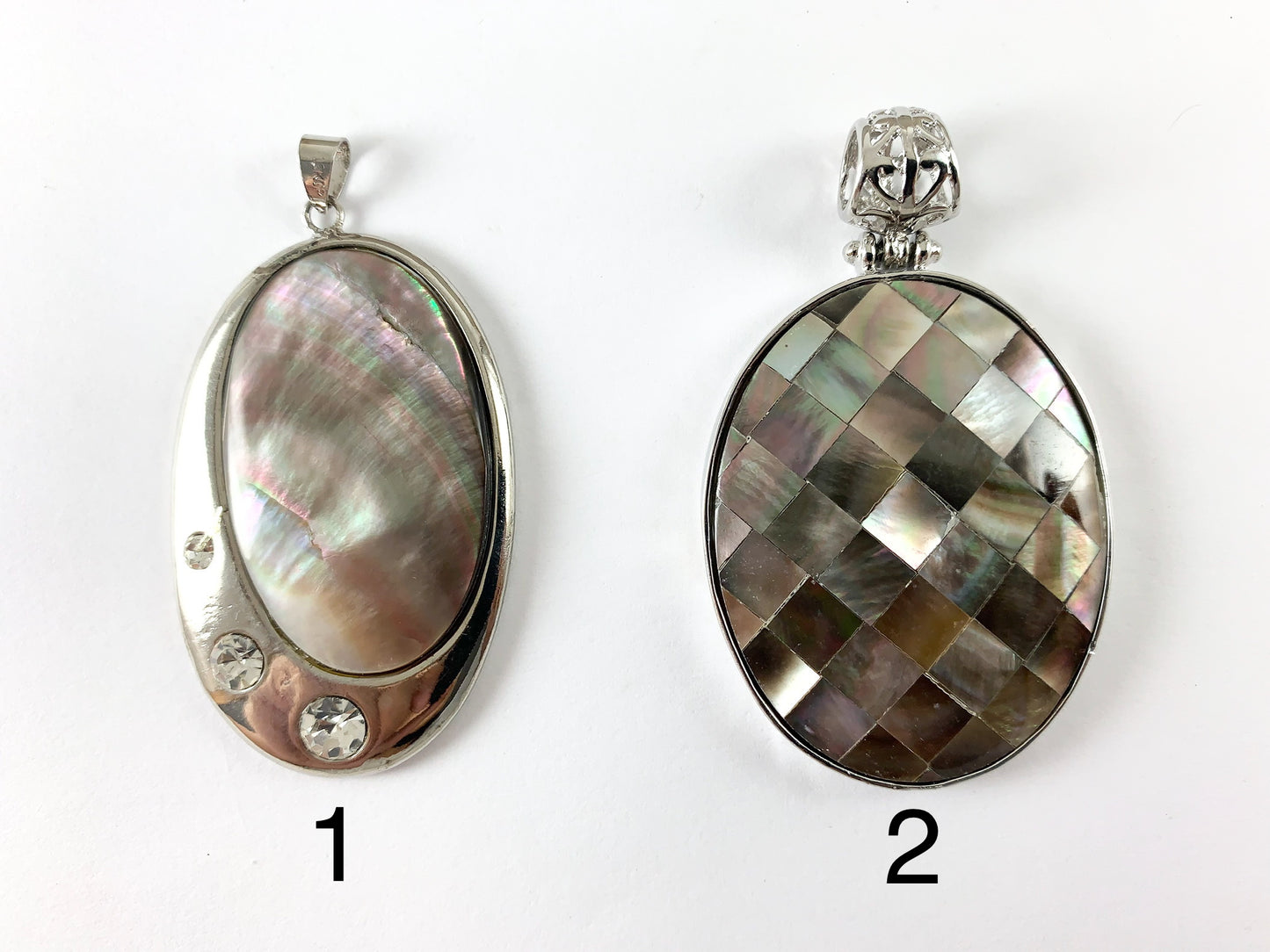 Black Lip Shell Oval Shape Silver Rhinestone Pendant For Jewelry Making and Craft