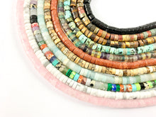 Cargar imagen en el visor de la galería, Cuentas Heishi de piedra variada de 4 mm, cuarzo rosa, howlita blanca natural, amazonita, jaspe cuadro, piedra dorada, ojo de tigre, etc., alrededor de 15-16&quot;
