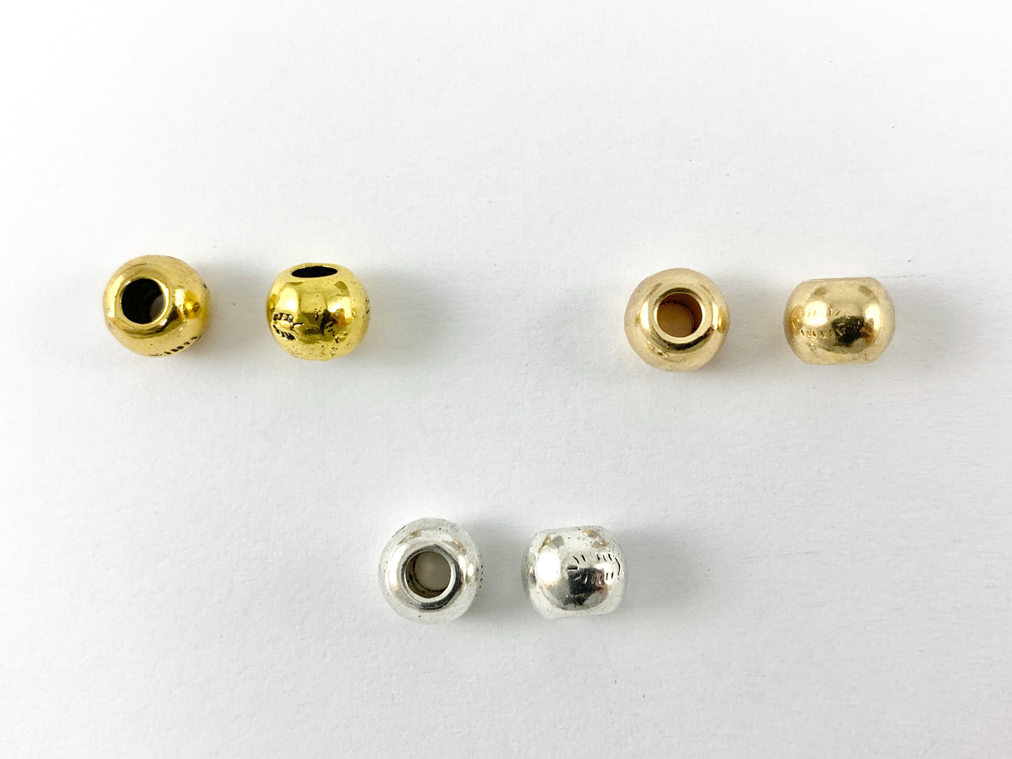 Peltre brillante tallado grabado espaciador redondo cuentas con orificio grande oro rosado, oro, plata, bronce, cobre