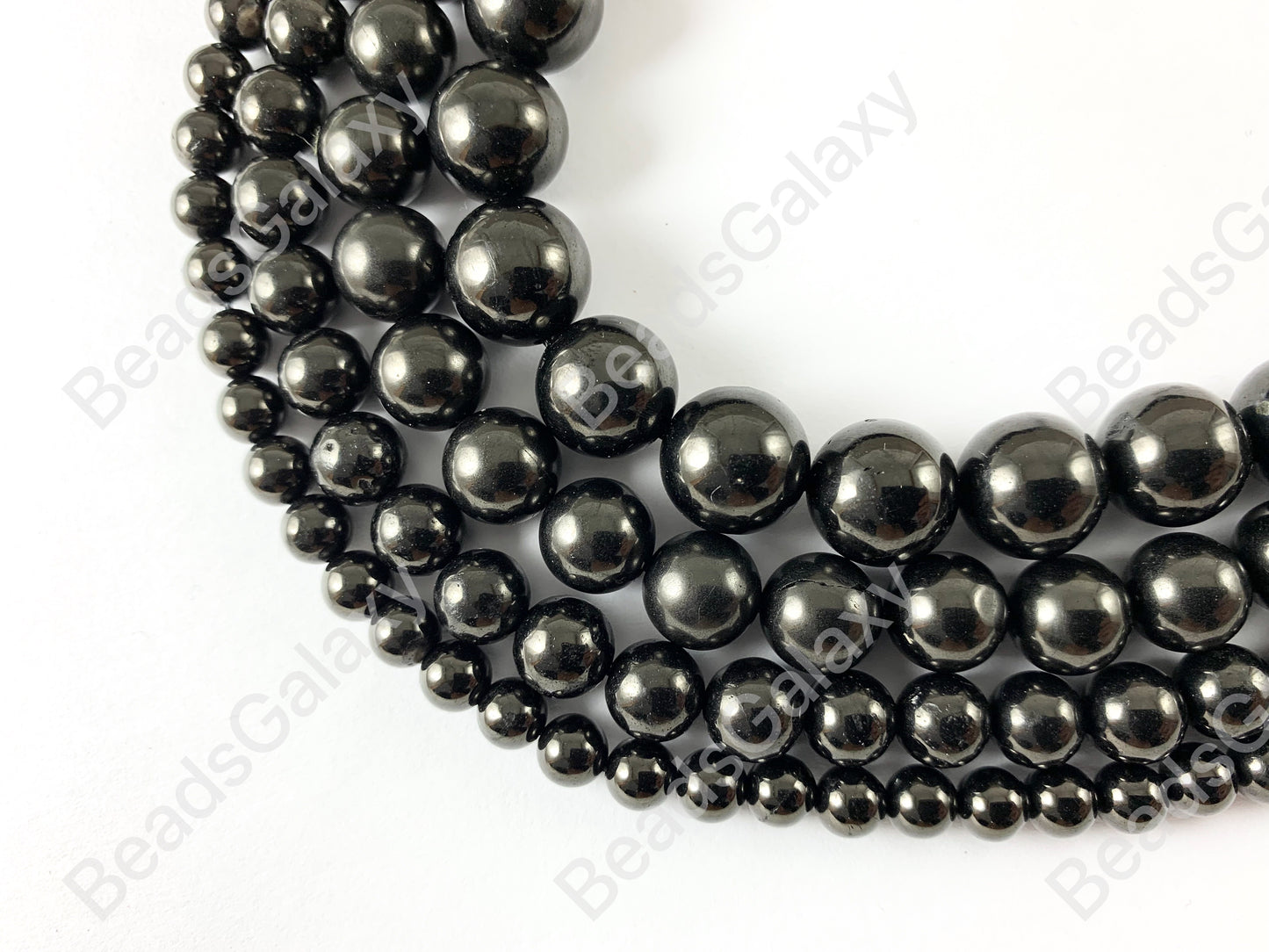 Natural Solid Black Shungite Round Smooth Beads Lightweight Shiny Natural Gemstone Healing Beads Around 15"