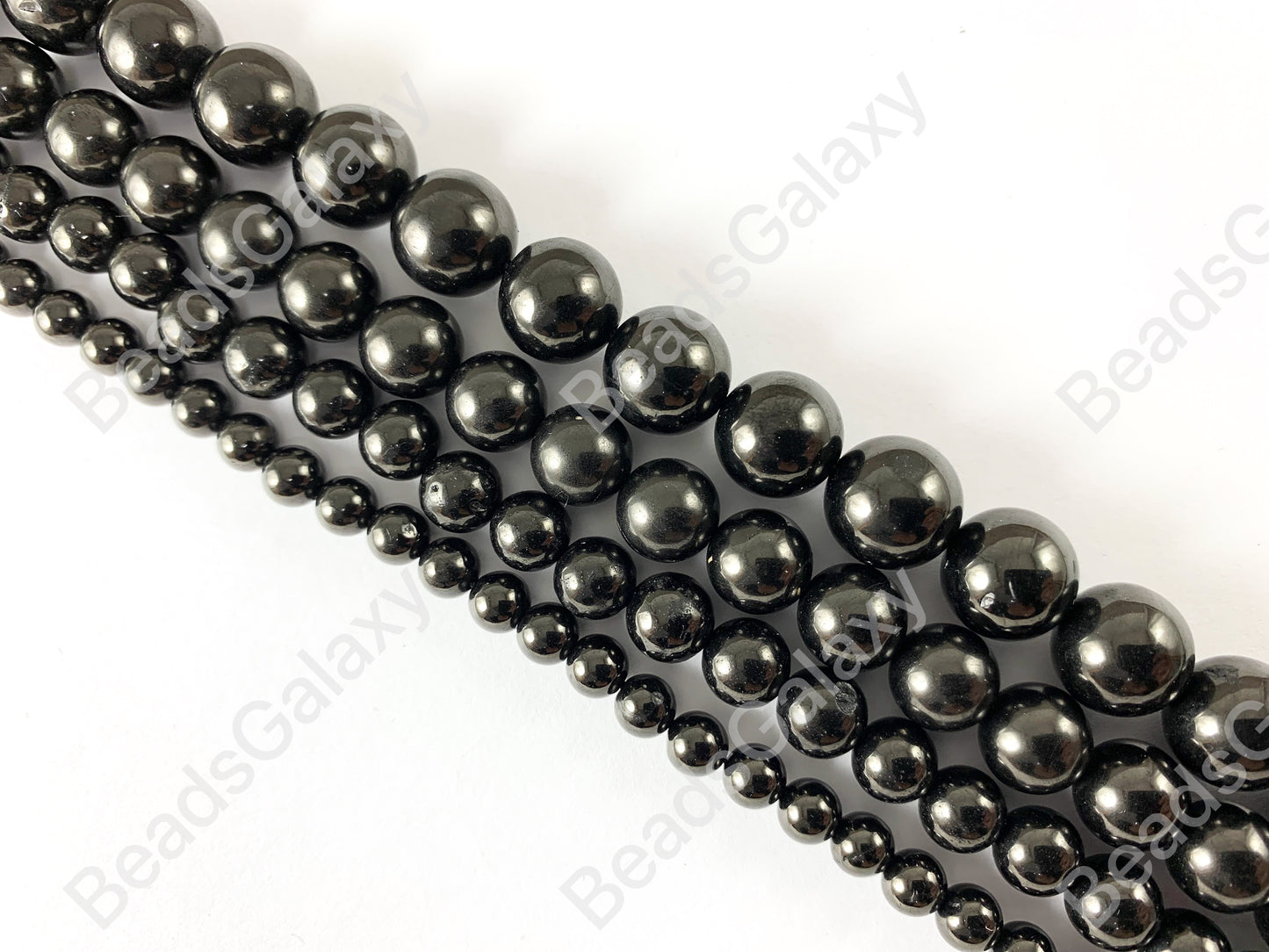 Natural Solid Black Shungite Round Smooth Beads Lightweight Shiny Natural Gemstone Healing Beads Around 15"