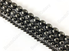 Cargar imagen en el visor de la galería, Cuentas redondas lisas de Shungite negro sólido natural, cuentas curativas de piedras preciosas naturales brillantes y ligeras, alrededor de 15&quot;
