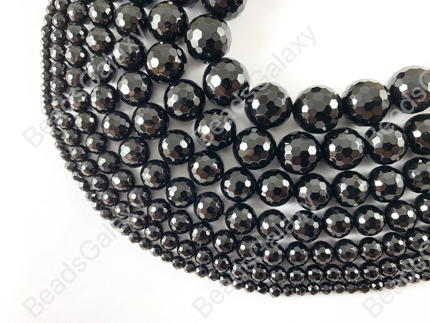 Grade AAA Solid Black Onyx Fine Cut Round Faceted Shiny Natural Gemstone Beads High Quality Healing Stone 4mm-16mm Around 15"