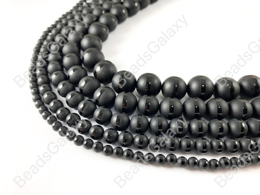 Grade AAA Matte Solid Black Onyx Round Beads with Shiny Stripe Natural Gemstone Beads High Quality Healing Stone 4mm-12mm Around 15"