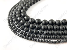 Load image into Gallery viewer, Grade AAA Matte Solid Black Onyx Round Beads with Shiny Stripe Natural Gemstone Beads High Quality Healing Stone 4mm-12mm Around 15&quot;
