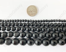 Load image into Gallery viewer, Grade AAA Matte Solid Black Onyx Round Beads with Shiny Stripe Natural Gemstone Beads High Quality Healing Stone 4mm-12mm Around 15&quot;
