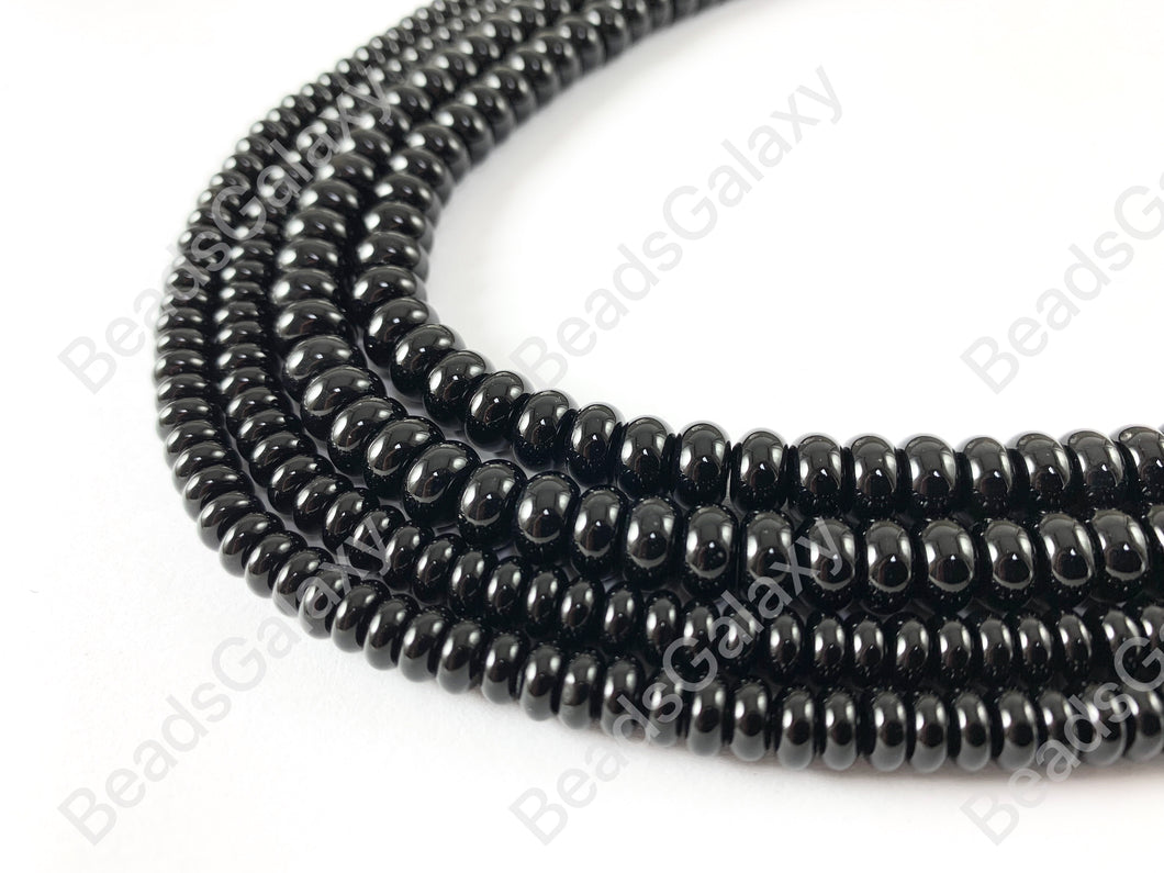 Grade AAA Solid Black Onyx Rondelle Smooth Shiny Natural Gemstone Beads High Quality Healing Stone 6mm 8mm Around 15