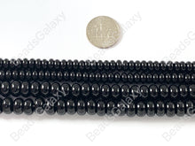 Load image into Gallery viewer, Grade AAA Solid Black Onyx Rondelle Smooth Shiny Natural Gemstone Beads High Quality Healing Stone 6mm 8mm Around 15&quot;
