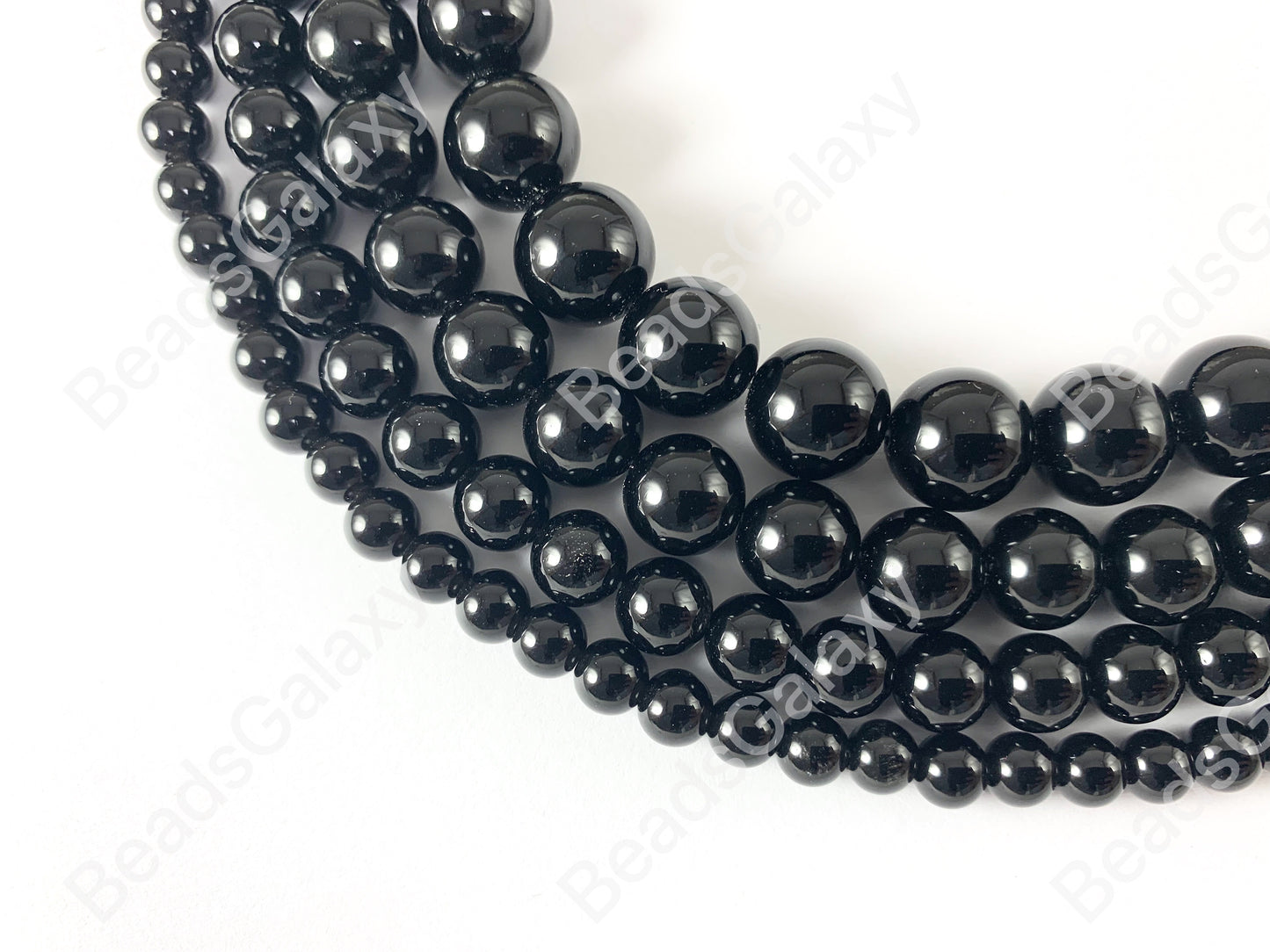 Obsidiana negra redonda, lisa, brillante, negra sólida, cuentas de piedras preciosas curativas naturales, pulsera para hombres y mujeres, alrededor de 15 "- 16" de hebra