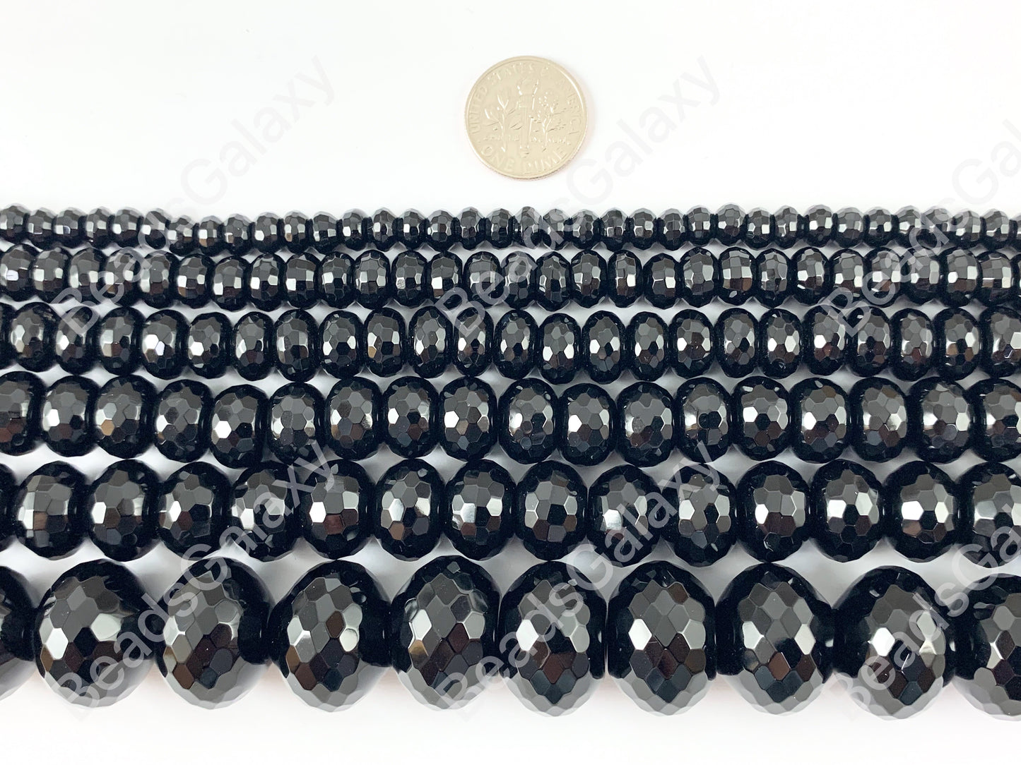 Grado AAA Sólido Ónix Negro Corte Fino Rondelle Facetado Brillante Piedras Preciosas Naturales Piedra Curativa de Alta Calidad 6mm-14mm Alrededor de 15"