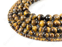 Cargar imagen en el visor de la galería, Cuentas redondas facetadas de ojo de tigre amarillo, piedras preciosas naturales brillantes, cuentas de energía curativa, pulsera para hombres y mujeres, 4-14mm alrededor de 15&quot;
