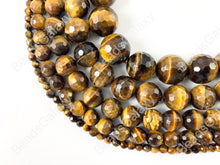 Cargar imagen en el visor de la galería, Cuentas redondas facetadas de ojo de tigre amarillo, piedras preciosas naturales brillantes, cuentas de energía curativa, pulsera para hombres y mujeres, 4-14mm alrededor de 15&quot;
