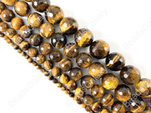 Cargar imagen en el visor de la galería, Cuentas redondas facetadas de ojo de tigre amarillo, piedras preciosas naturales brillantes, cuentas de energía curativa, pulsera para hombres y mujeres, 4-14mm alrededor de 15&quot;
