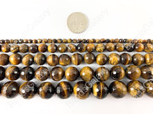 Cargar imagen en el visor de la galería, Cuentas redondas facetadas de ojo de tigre amarillo, piedras preciosas naturales brillantes, cuentas de energía curativa, pulsera para hombres y mujeres, 4-14mm alrededor de 15&quot;
